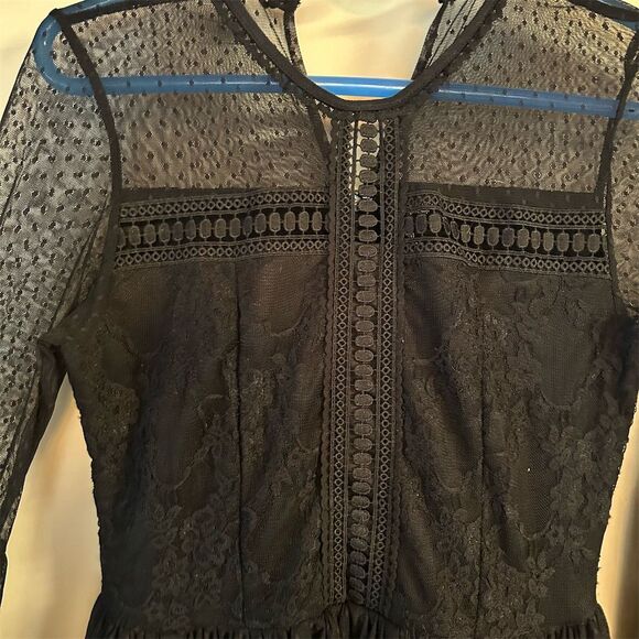 Disney Snow White Black Lace Swing Dress M Polka Dot Party Long Sleeve - Picture 3 of 11